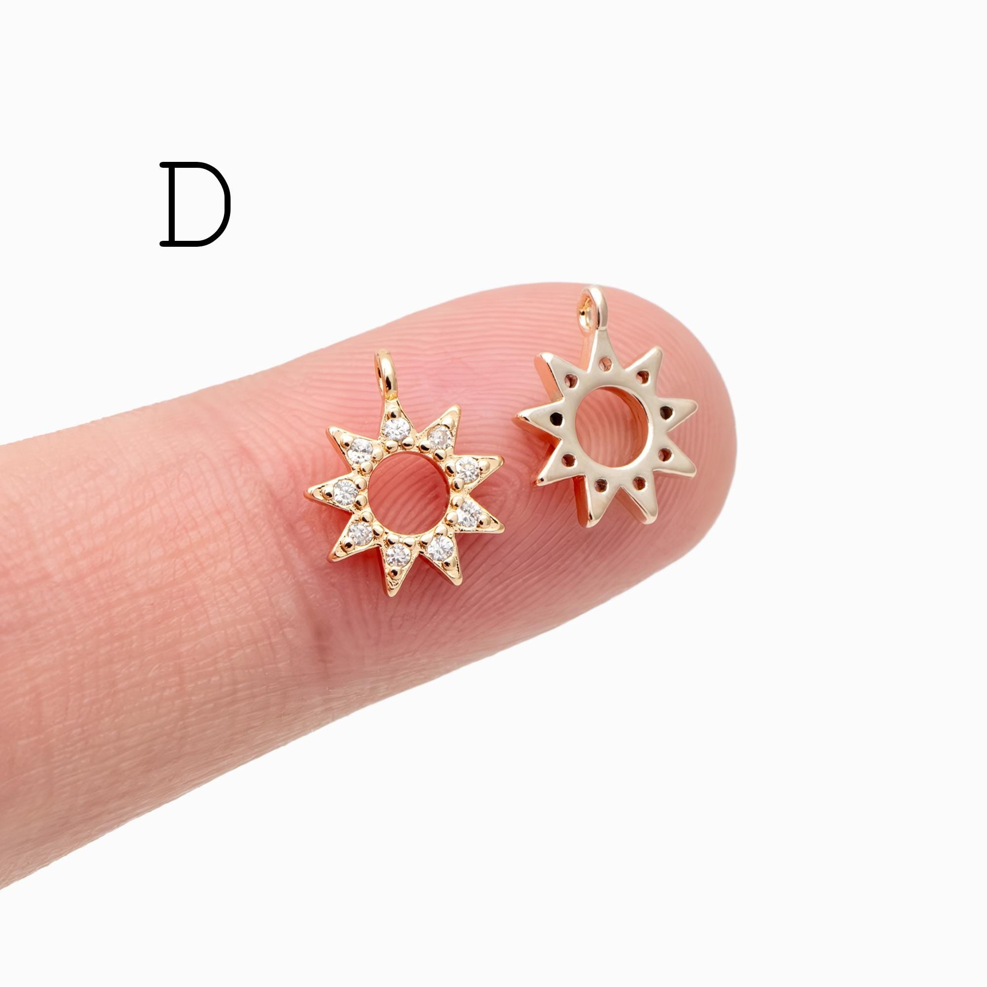 10pcs CZ Pave Gold/ Silver Sun Charm , 18K Gold/ Rhodium plated Brass, Sun Pendants (GB-1658)